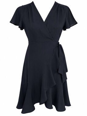 Alter’d State Navy Wrap Ruffle Flutter Sleeve Dress XS Fall Wedding Guest